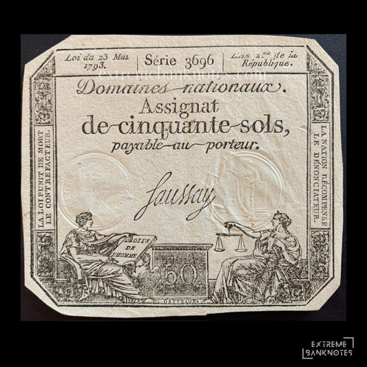 France 50 Sols Assignat 1793 P-A70b VF
