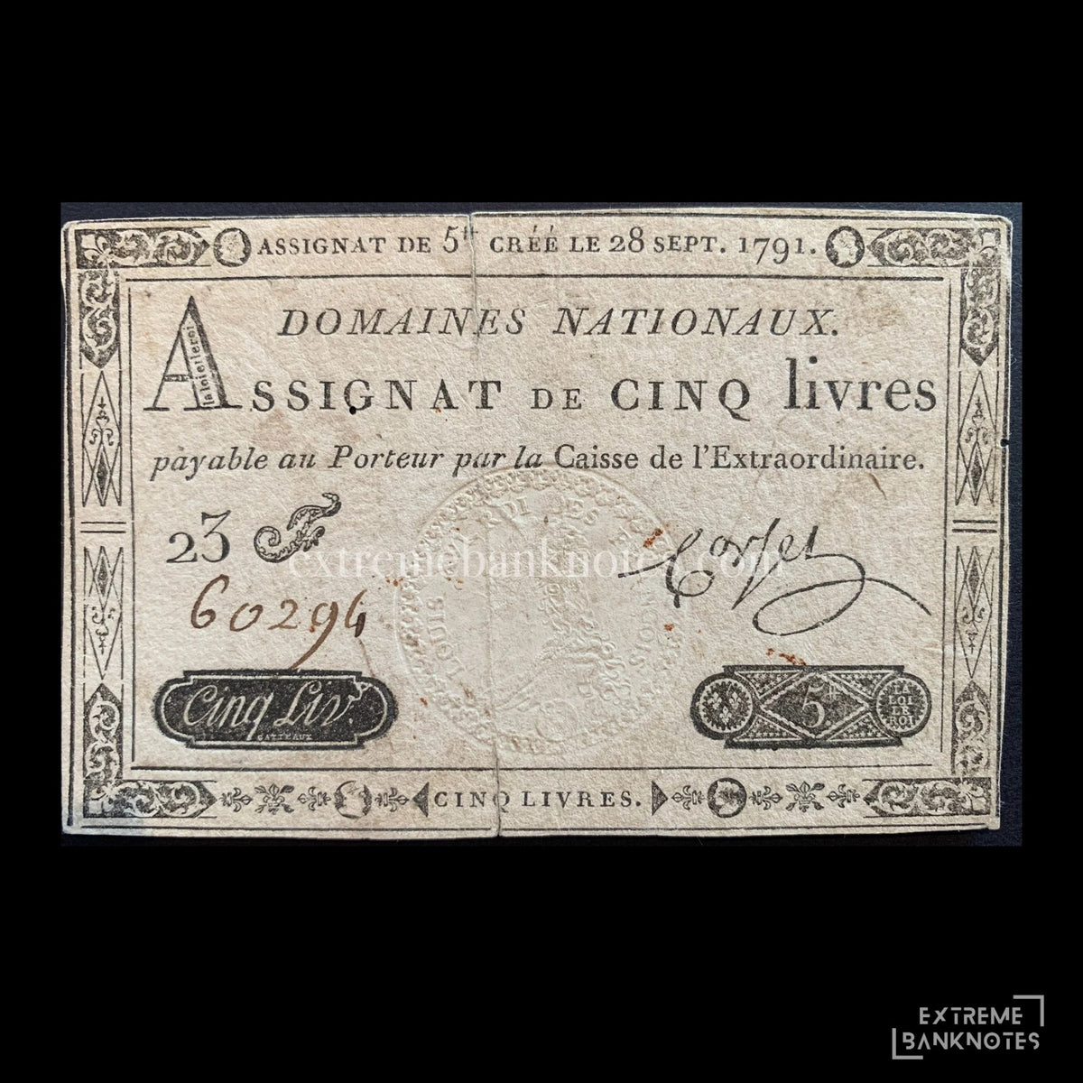 France 5 Livres Assignat 1791 P-A49 F