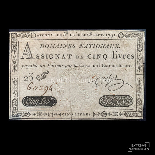 France 5 Livres Assignat 1791 P-A49 F