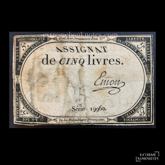 France 5 Livres Assignat 1793 P-A76 G