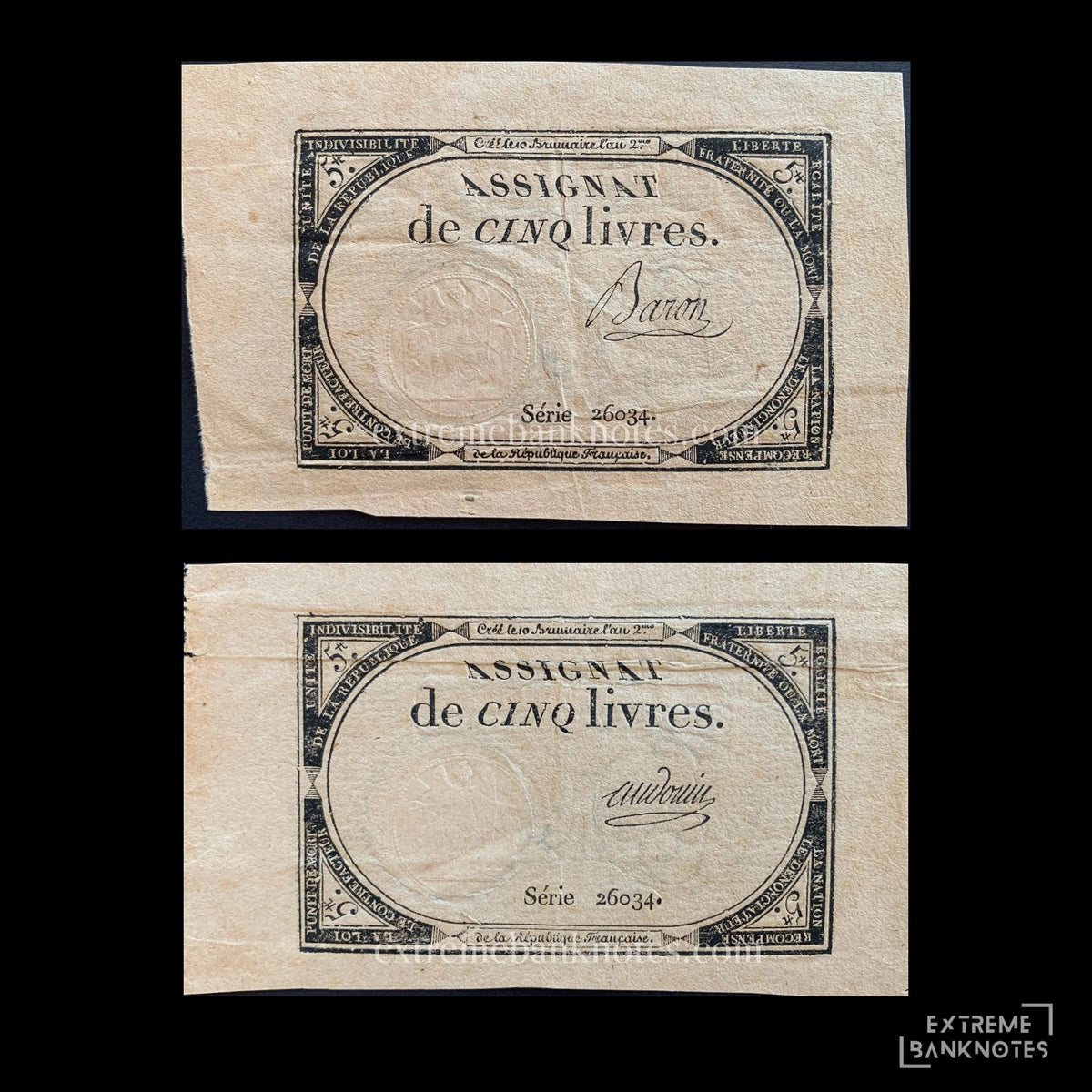 France 5 Livres Assignat 1793 P-A76 VF – front and back