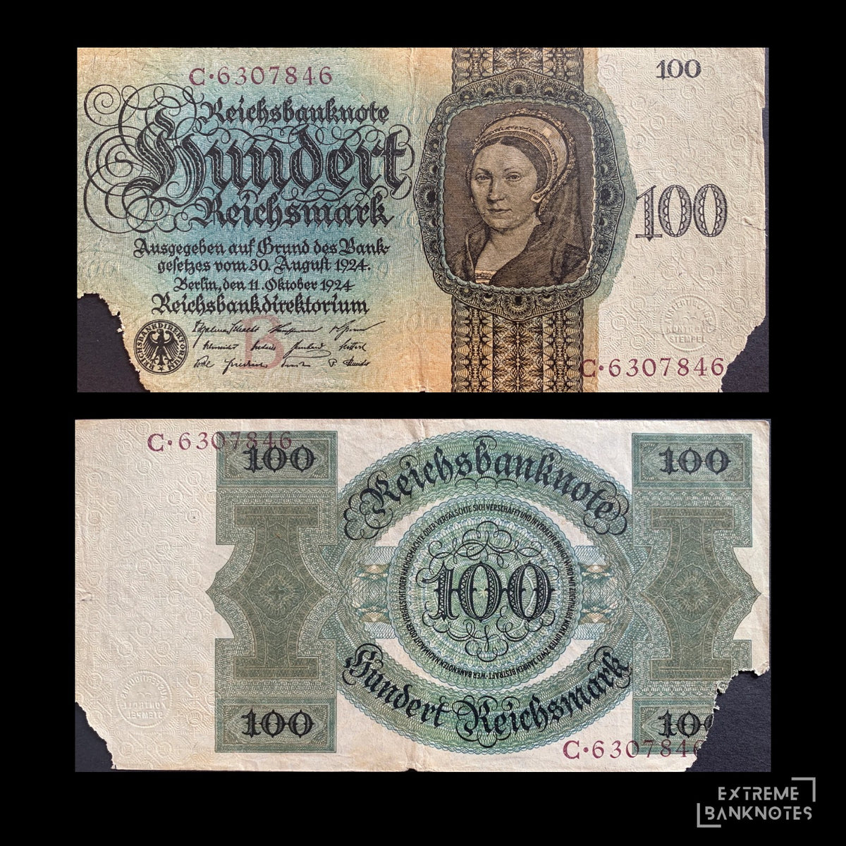Germany 100 Reichsmark 1924 P-178 fair – front and back