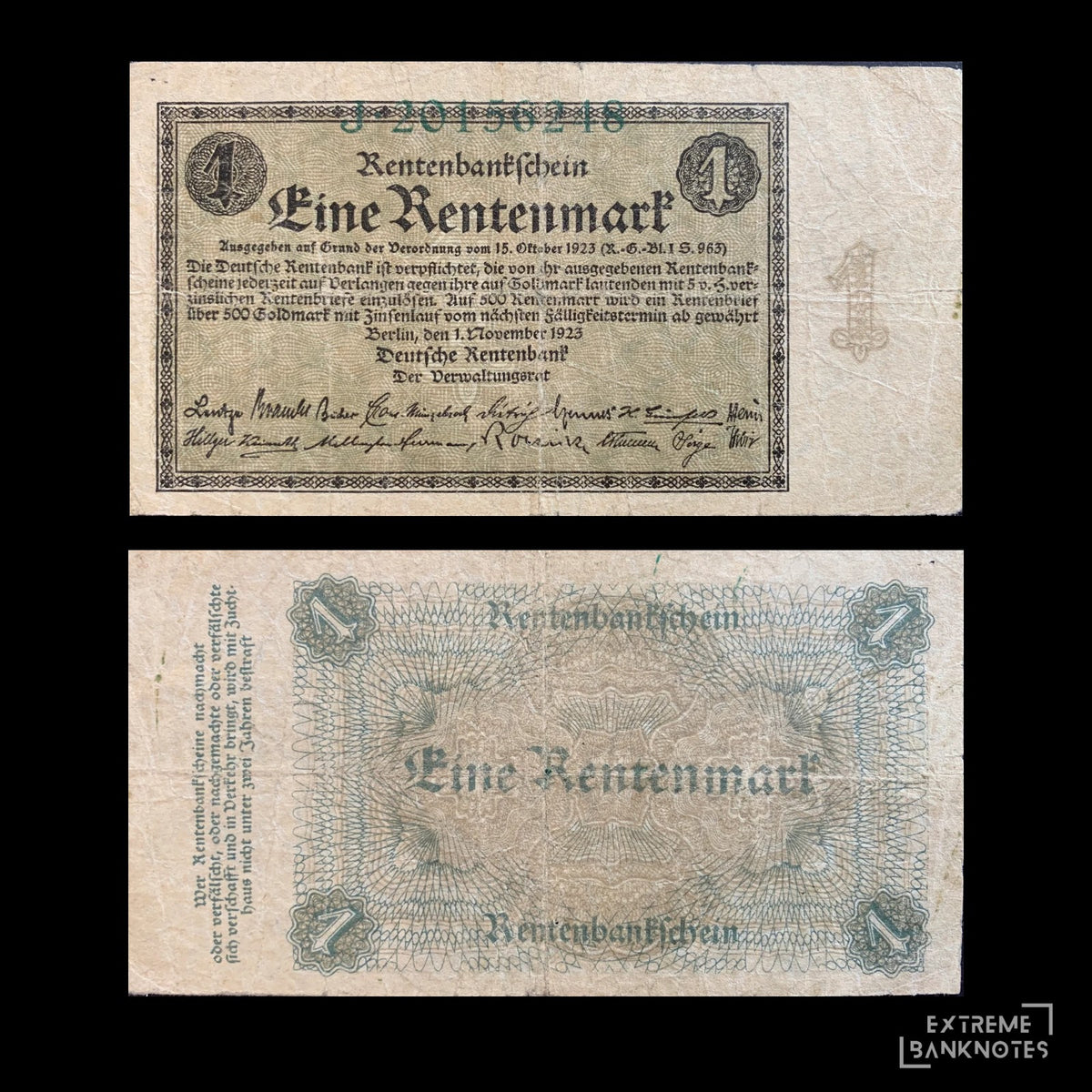 Germany 1 Rentenmark 1923 P-161 F – front and back