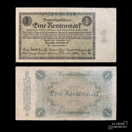Germany 1 Rentenmark 1923 P-161 F – front and back