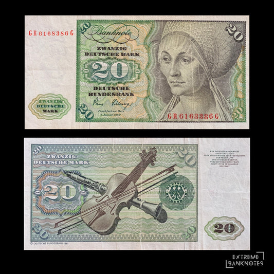 Germany 20 Deutsche Mark 1980 P-32d VF – front and back