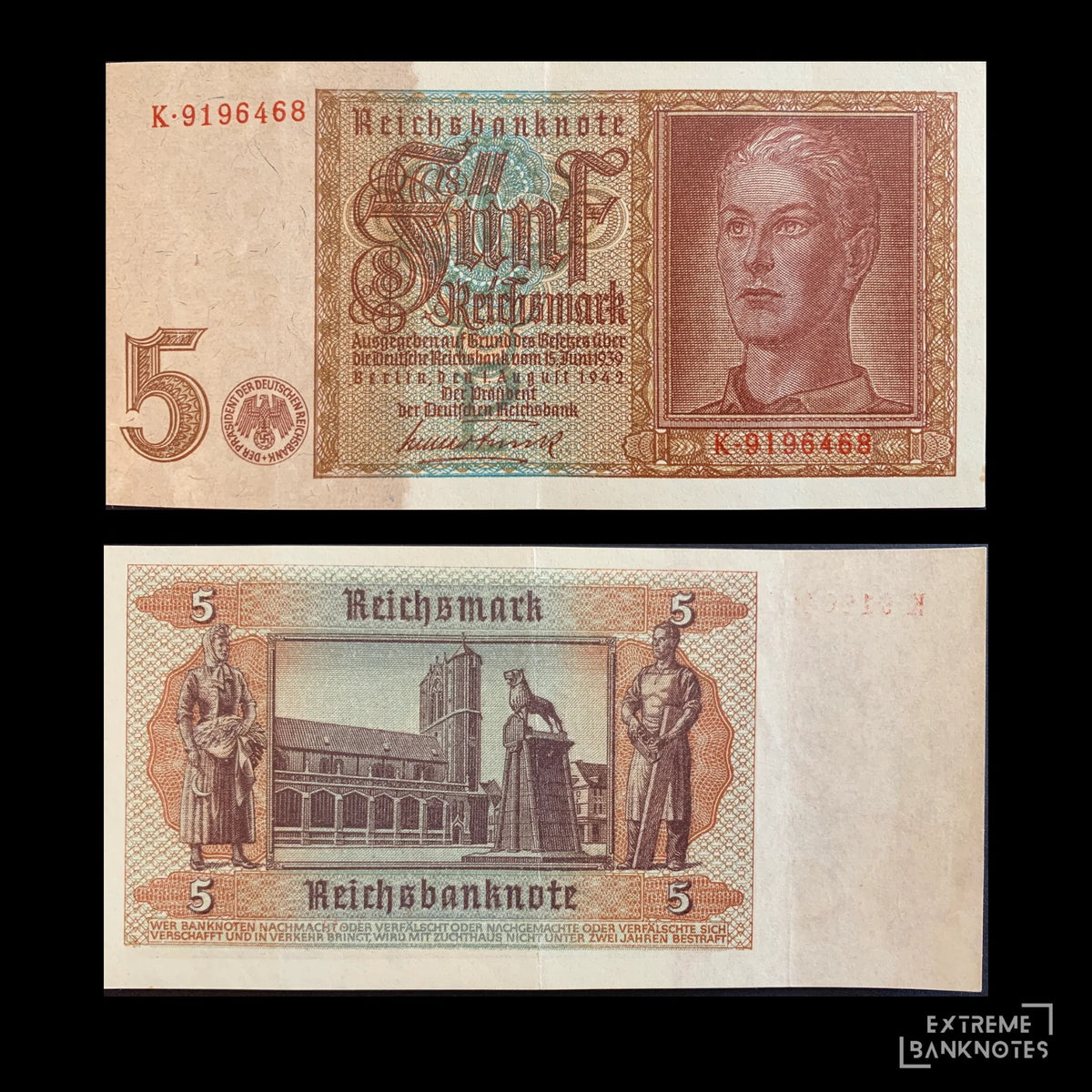 Germany 5 Reichsmark 1942 P-186 VF – front and back