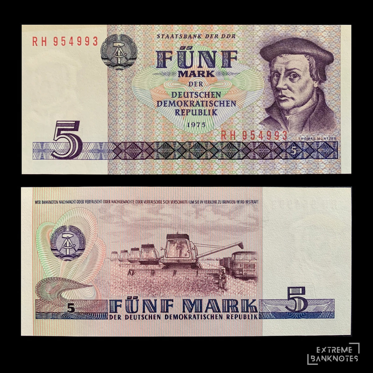 Germany, GDR 5 Mark 1975 P-27 UNC – front and back