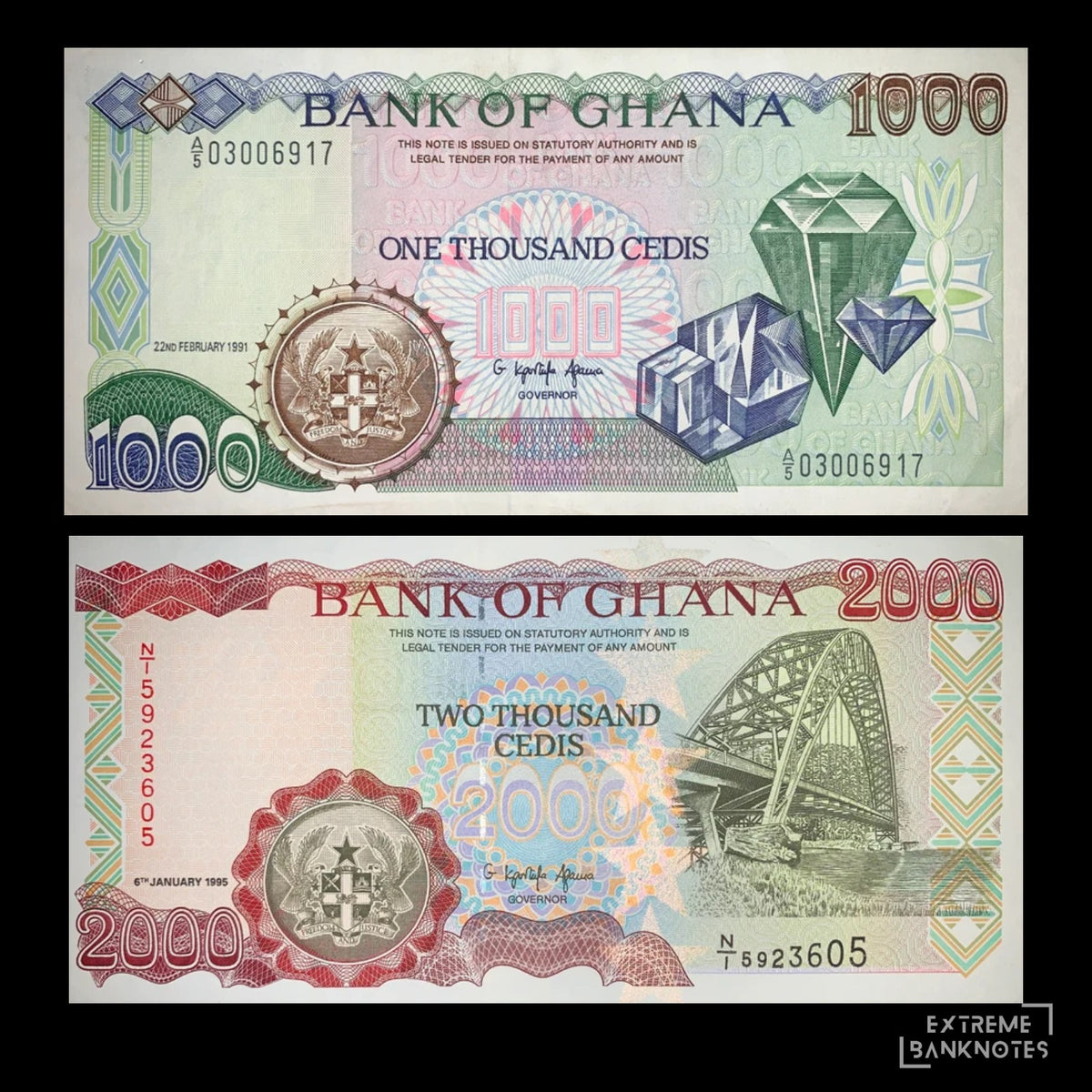 Ghana 1000 & 2000 Cedis XF/UNC – Pair