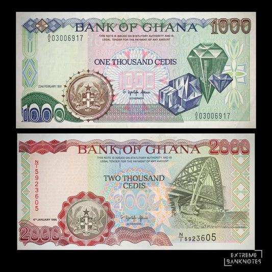 Ghana 1000 & 2000 Cedis XF/UNC – Pair