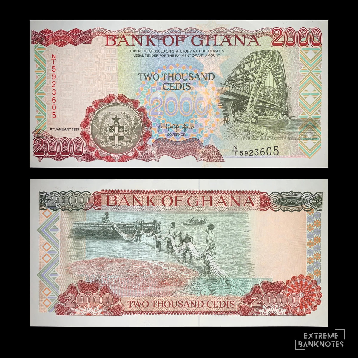 Ghana 2000 Cedis 1995 P-30b UNC – front and back
