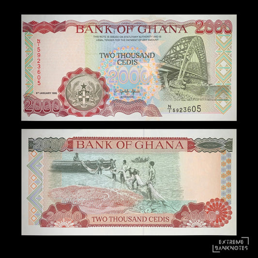 Ghana 2000 Cedis 1995 P-30b UNC – front and back