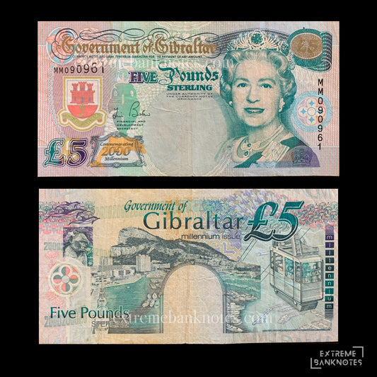 Gibraltar 5 Pounds 2000 P-29 VF – front and back
