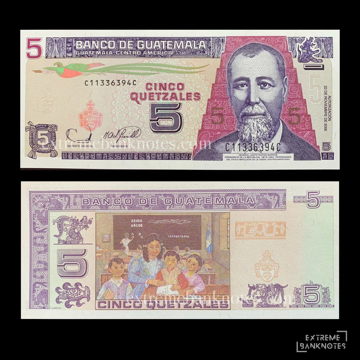 Guatemala 5 Quetzales 2006 P-106b UNC – front and back