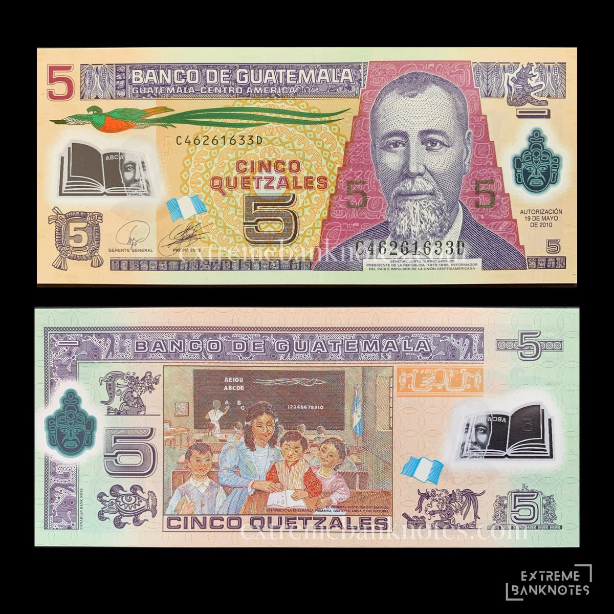 Guatemala 5 Quetzales 2010 P-122a UNC – front and back