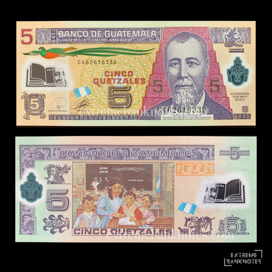 Guatemala 5 Quetzales 2010 P-122a UNC – front and back