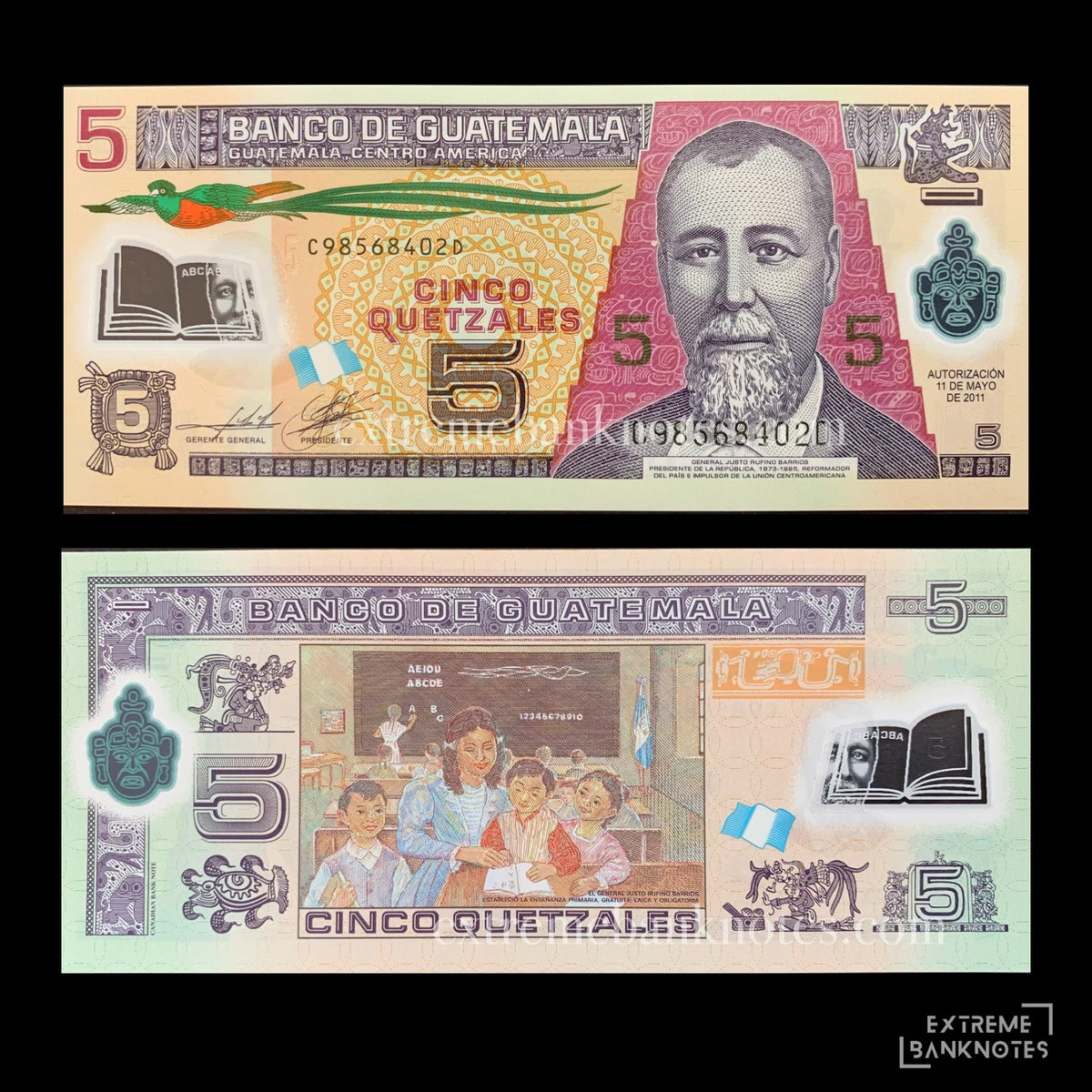 Guatemala 5 Quetzales 2011 P-122b UNC – front and back