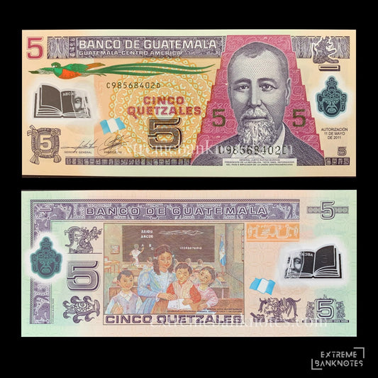 Guatemala 5 Quetzales 2011 P-122b UNC – front and back