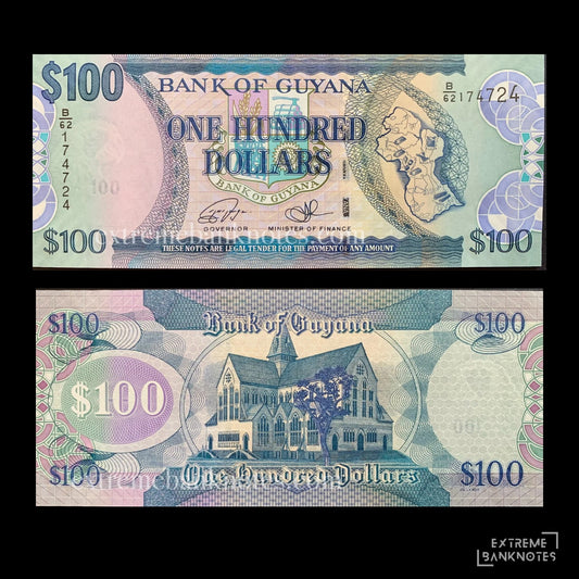 Guyana 100 Dollars ND (2016) P-36c UNC – front and back