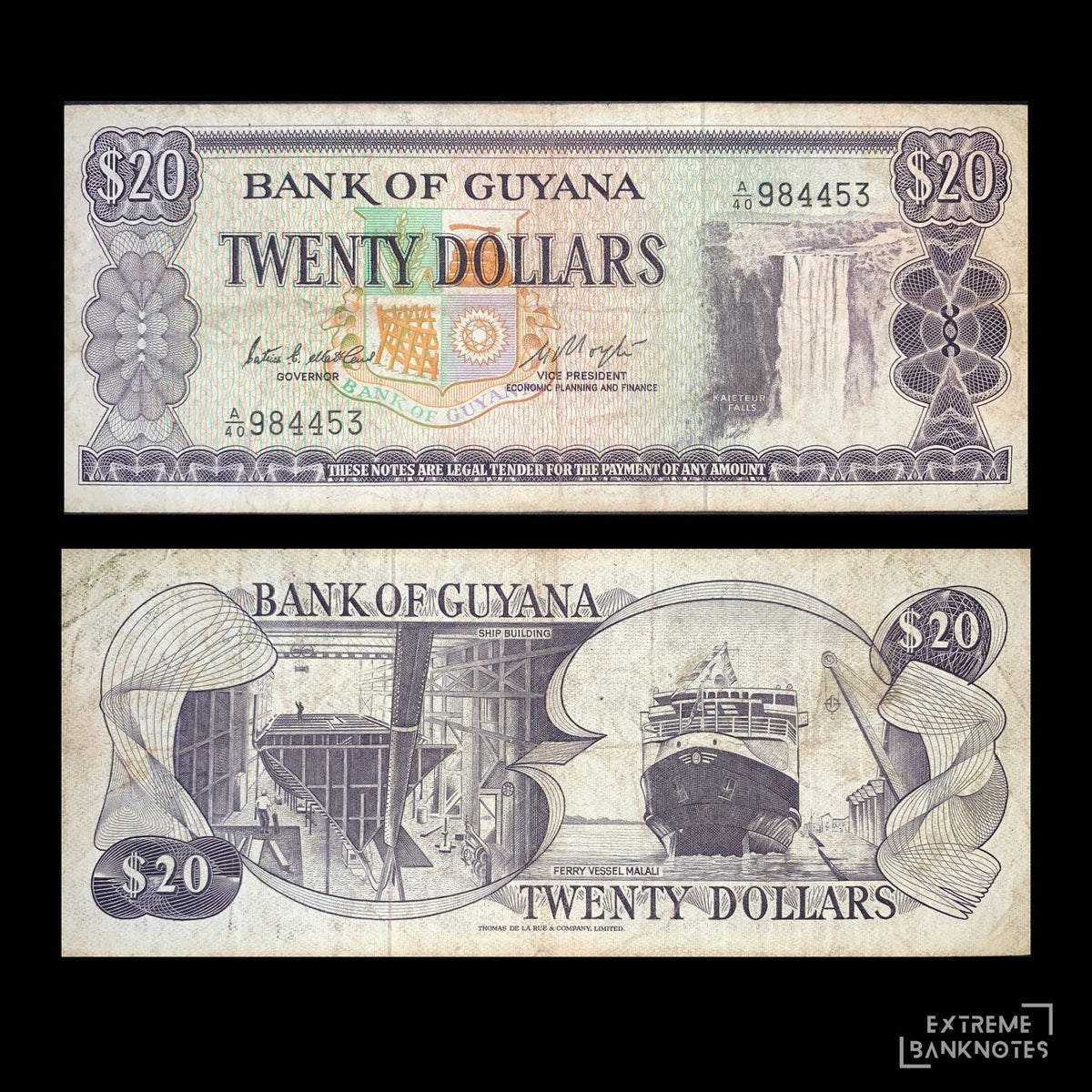 Guyana 20 Dollars ND (1983) P-24c VF – front and back