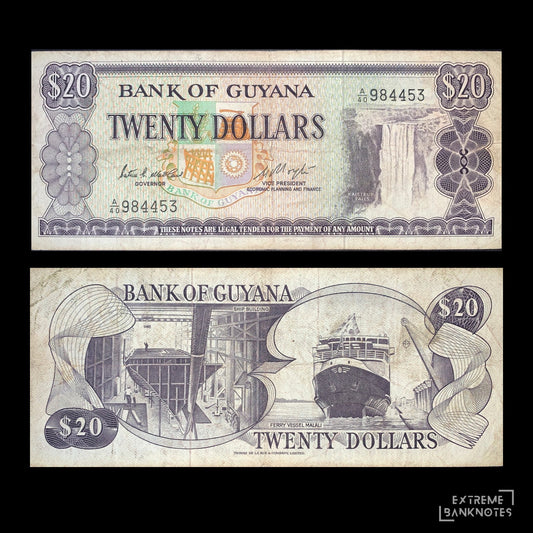 Guyana 20 Dollars ND (1983) P-24c VF – front and back