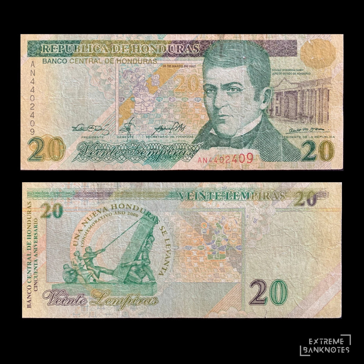 Honduras 20 Lempiras 2000 P-83 F – front and back