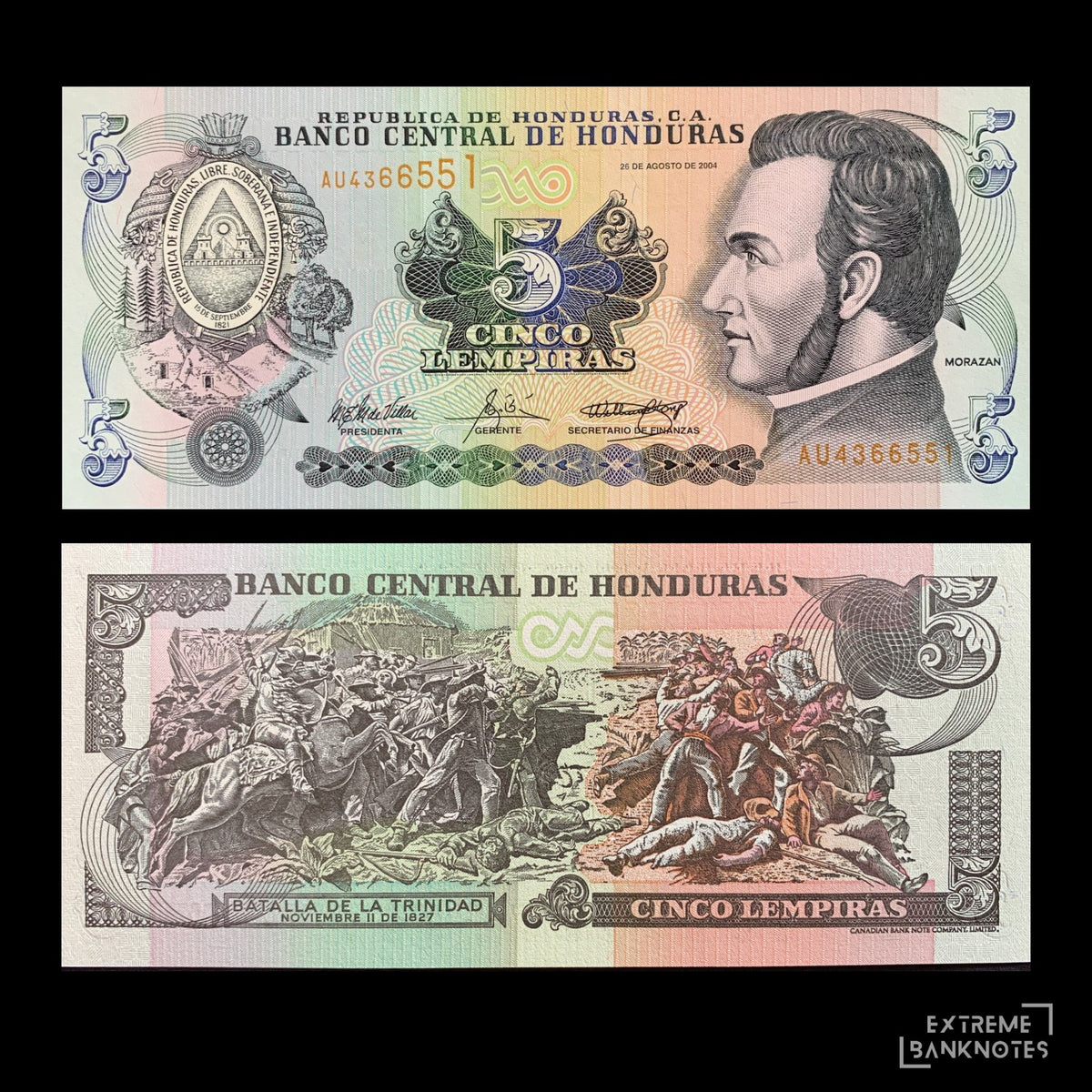 Honduras 5 Lempiras 2004 P-85d UNC – front and back