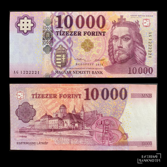 Hungary 10 000 Forints 2015 P-206 VF PALINDROME Serial number – front and back