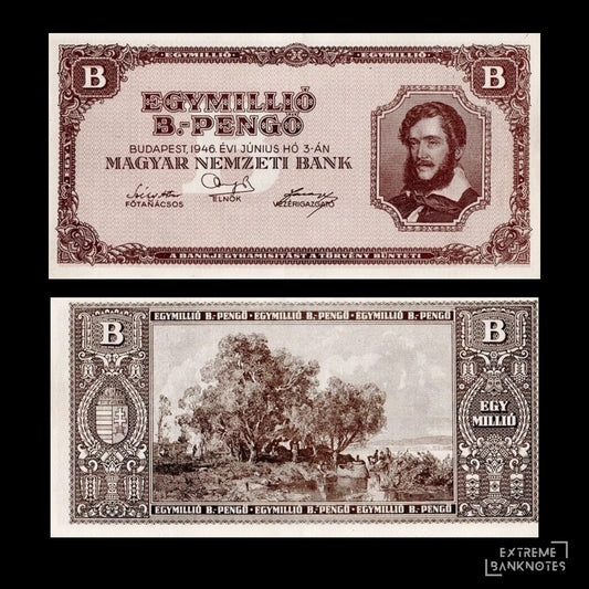 Hungary 1 Millió B-Pengő 1946 P-134 (1,000,000,000,000,000,000 Pengos) – front and back