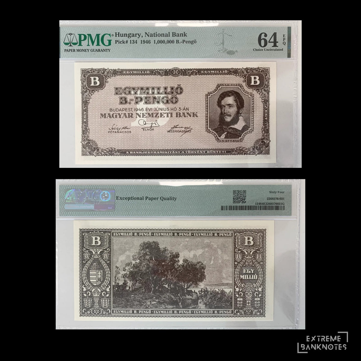 Hungary 1 Millió B-Pengő 1946 UNC PMG 64 EPQ P-134 – front and back