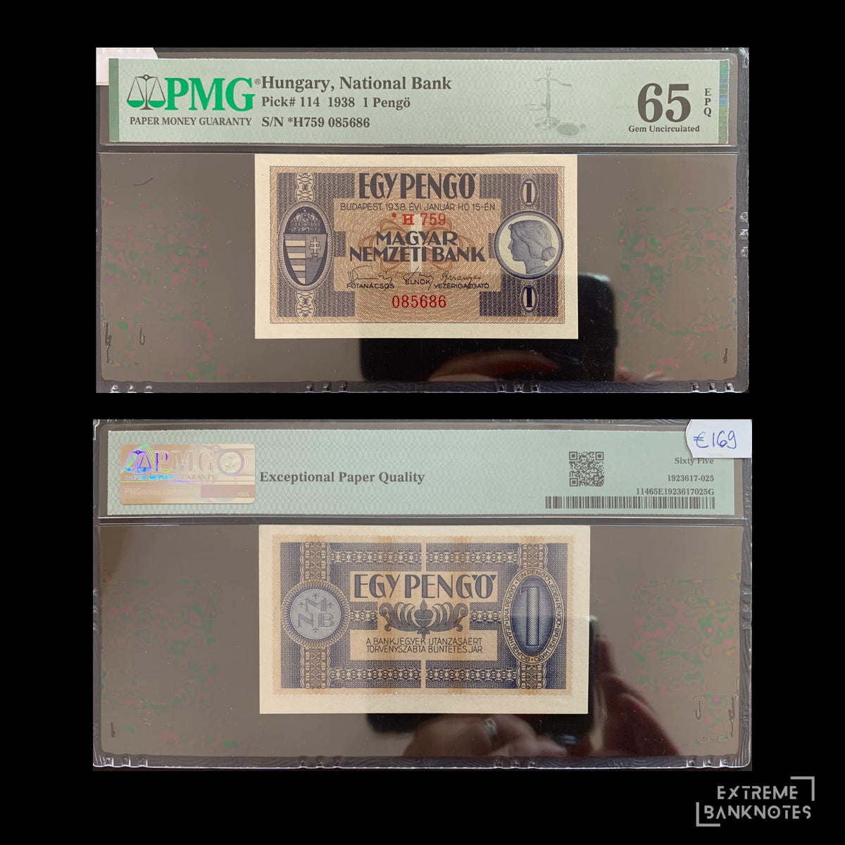 Hungary 1 Pengő 1938 P-114 PMG 65 EPQ GEM UNC – front and back