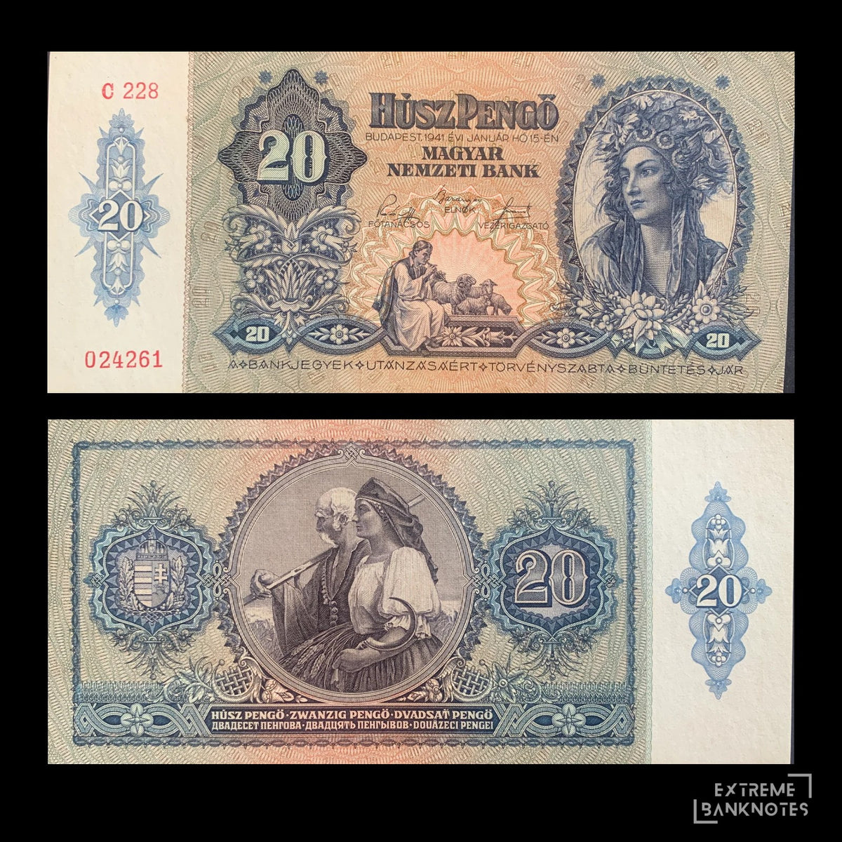 Hungary 20 Pengő 1941 P-109 UNC – front and back