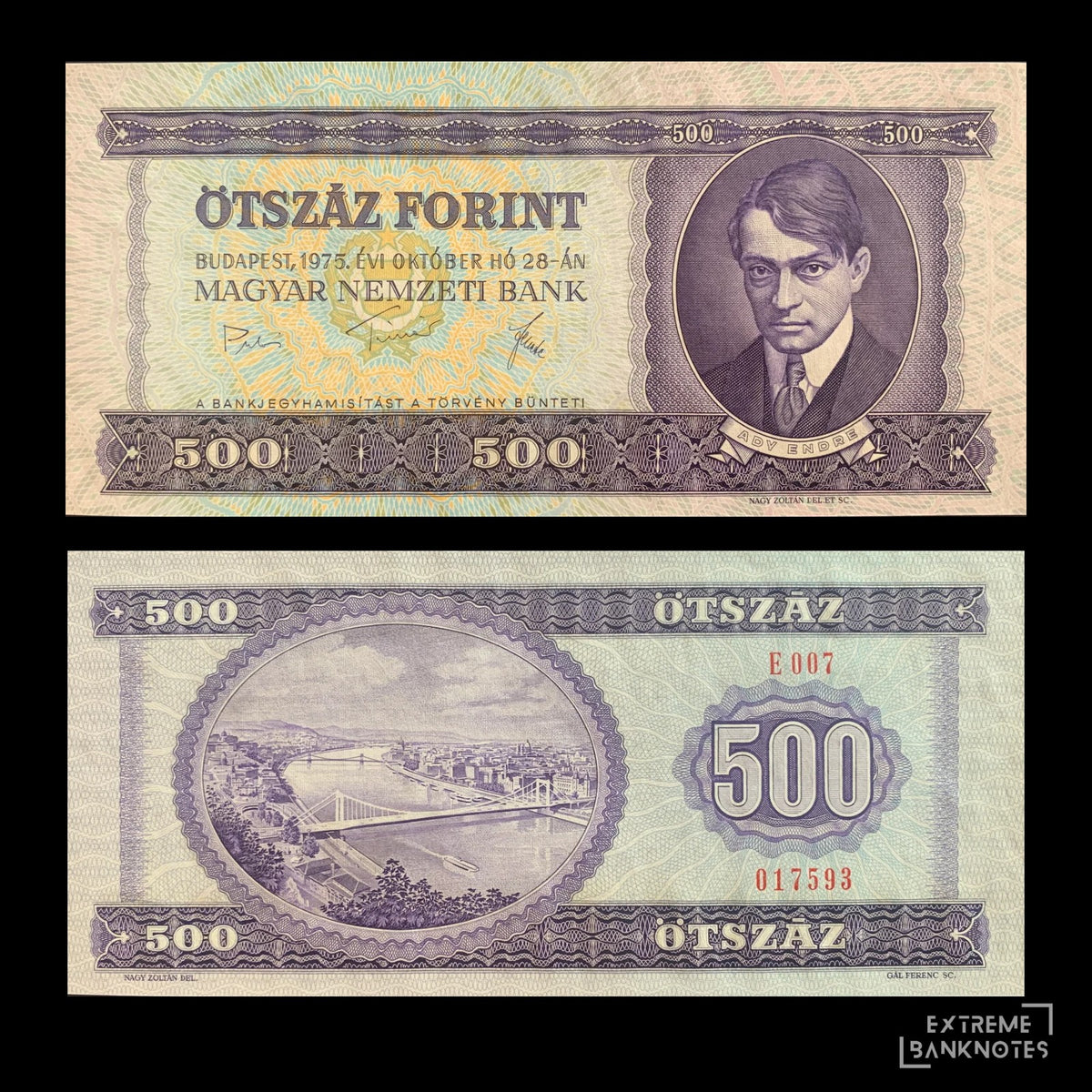 Hungary 500 Forint 1975 P-172b UNC – front and back
