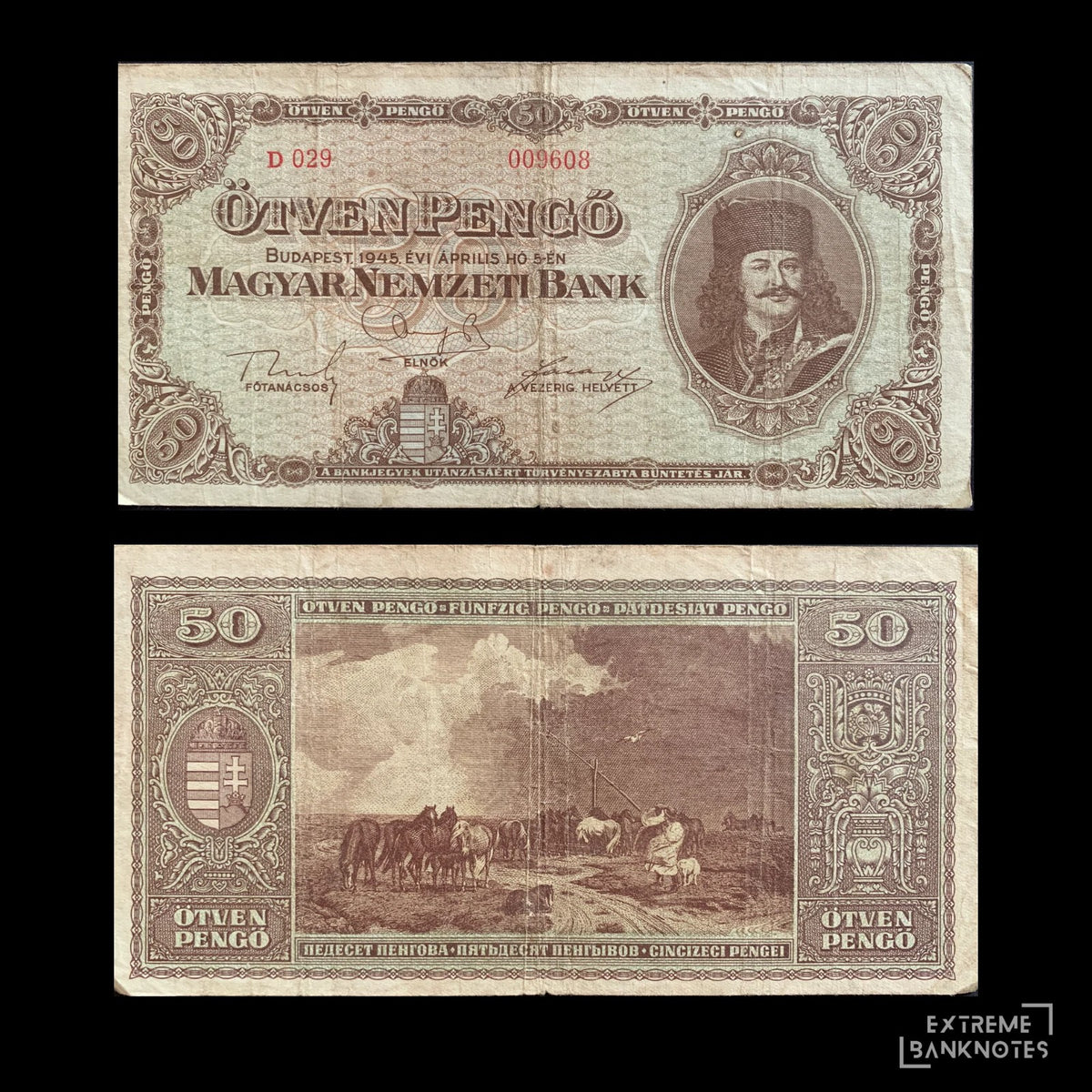Hungary 50 Pengő 1945 P-110 F – front and back