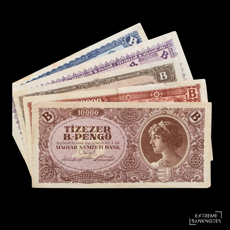 Hungary B.-Pengő 1946 F-XF – Complete Hyperinflation Bundle – front and back