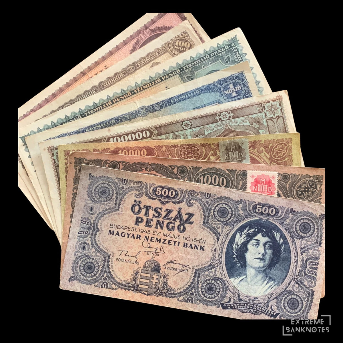 Hungary Pengő 1945–1946 F-VF – Hyperinflation Bundle – front and back