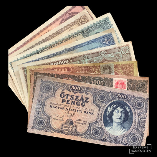 Hungary Pengő 1945–1946 F-VF – Hyperinflation Bundle – front and back