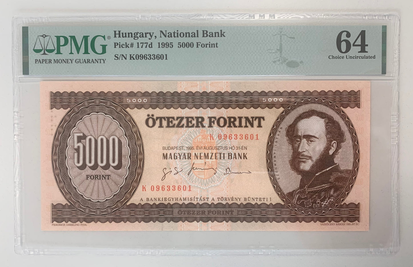 Hungary 5000 Forint 1995 P#177d UNC PMG 64