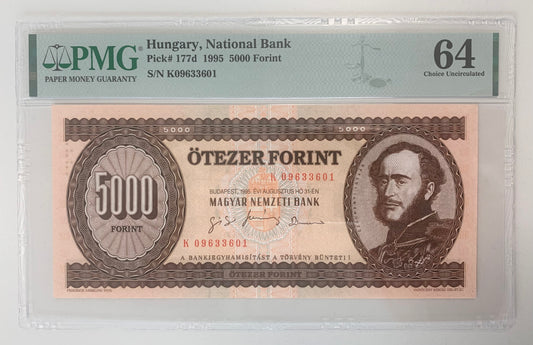 Hungary 5000 Forint 1995 P#177d UNC PMG 64