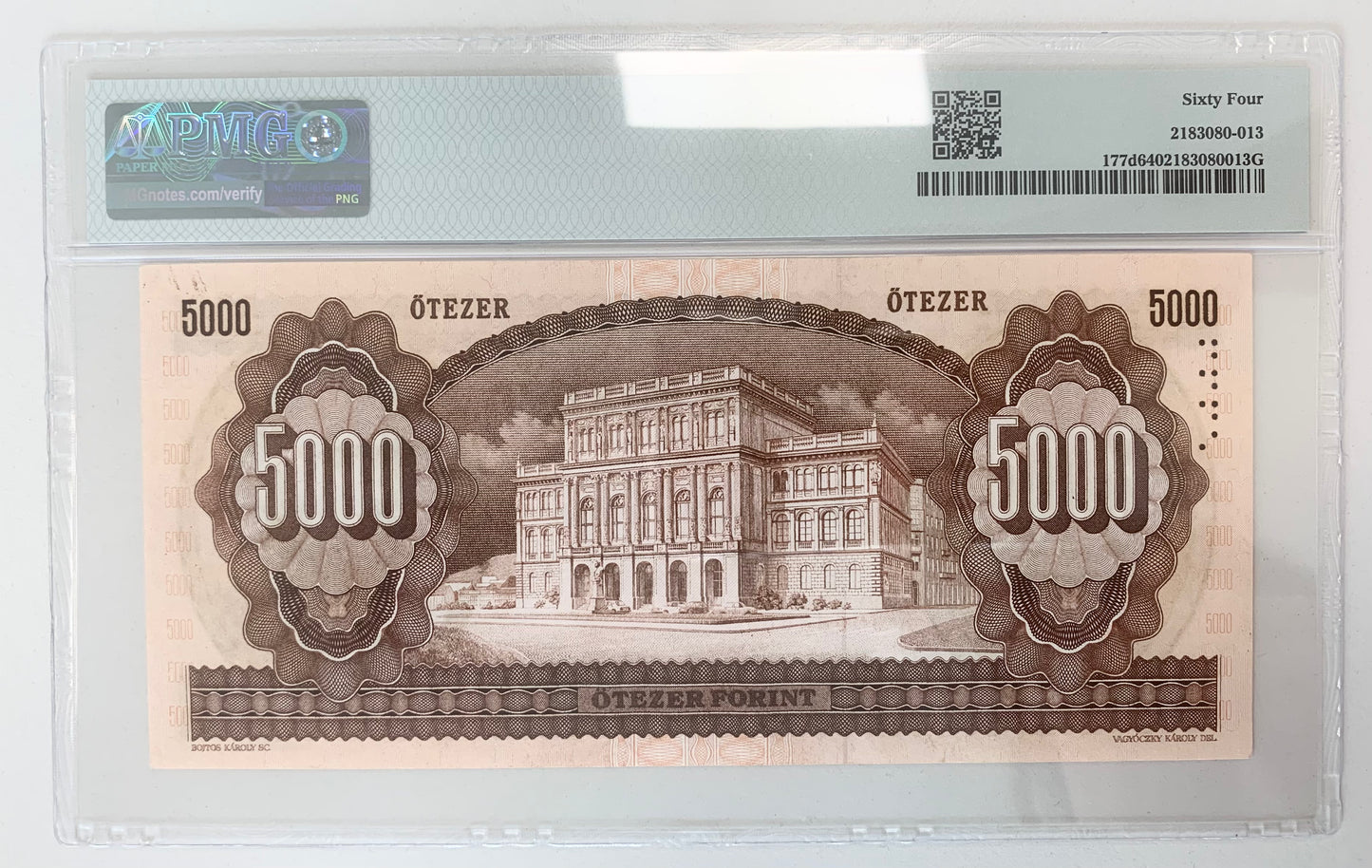 Hungary 5000 Forint 1995 P#177d UNC PMG 64