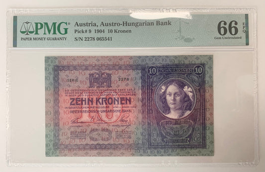 Autro-Hungary 10 Kronen 1904 P#9 UNC PMG 66 EPQ