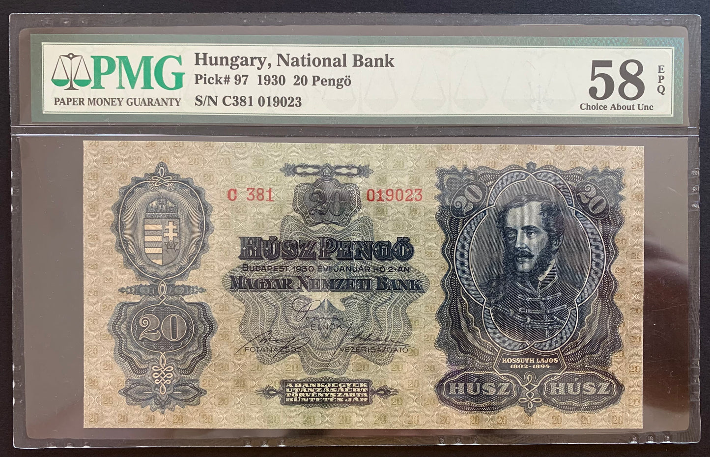 Hungary 20 Pengő 1930 PMG 58 AUNC EPQ P-97