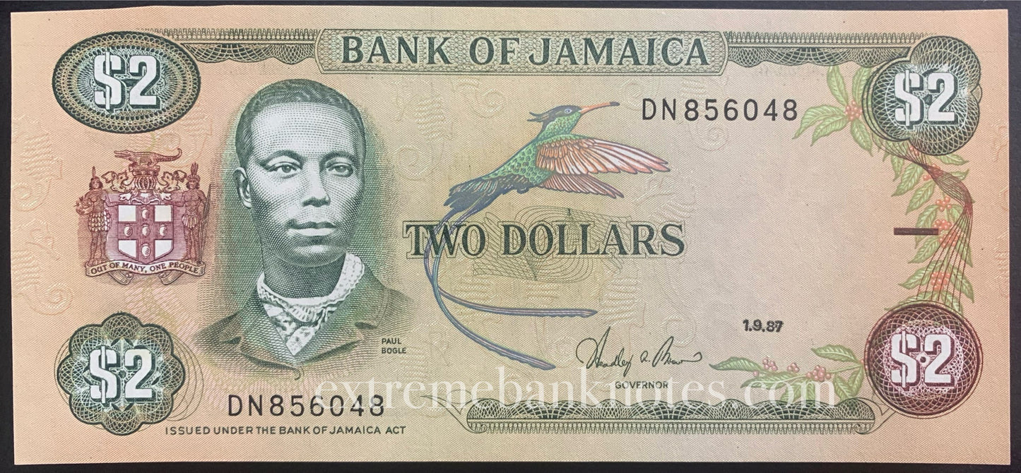 Jamaica 2 Dollars 1987 P-69b VF cut