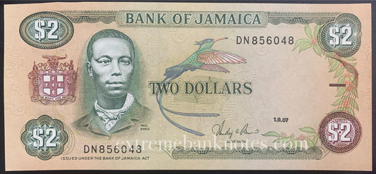 Jamaica 2 Dollars 1987 P-69b VF cut