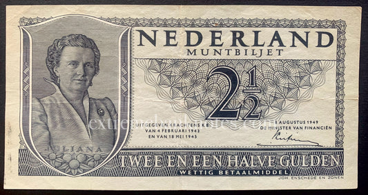 Netherlands 2 1/2 Gulden 1949 P-73 VF