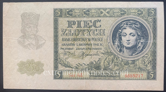Poland 5 Zlotych 1941 P-101 VF