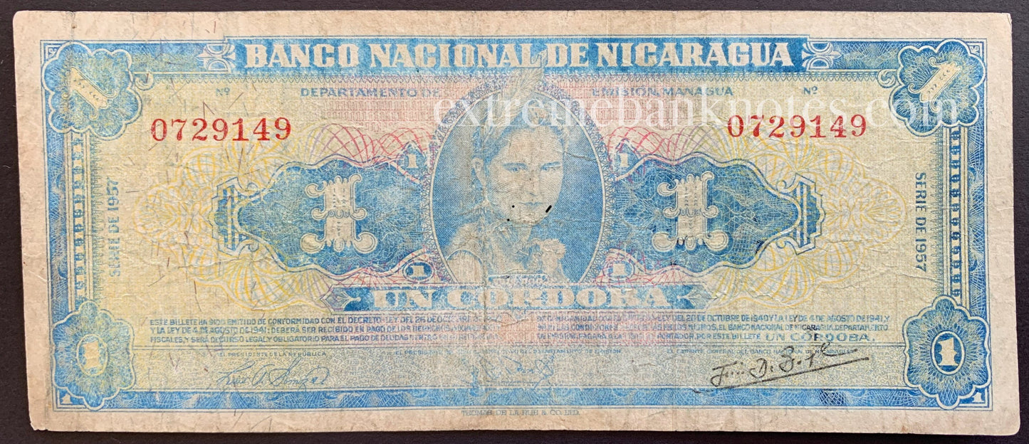 Nicaragua 1 Cordoba 1957 P99b.1 F
