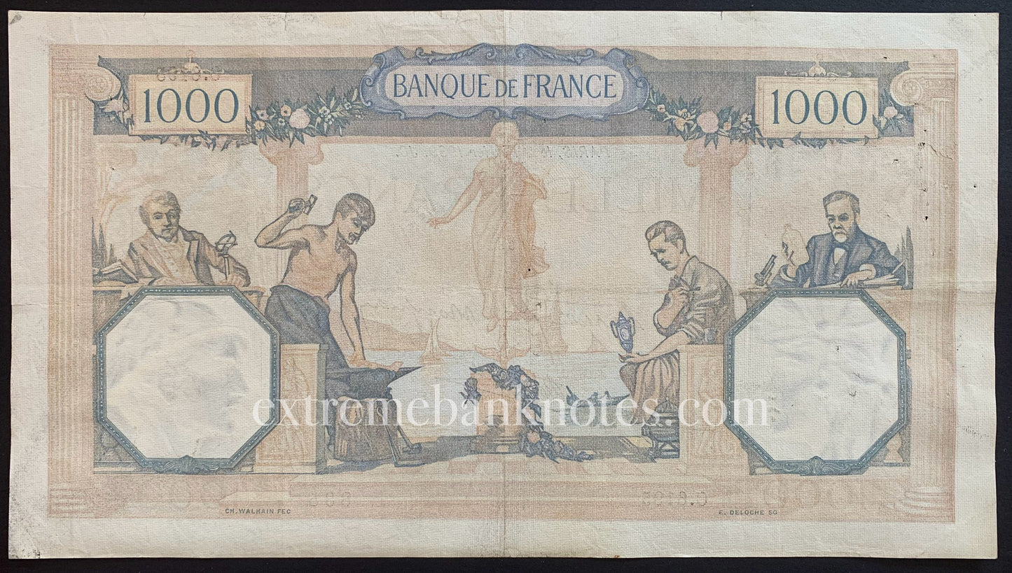 France 1000 Francs 1939 P-90c F+