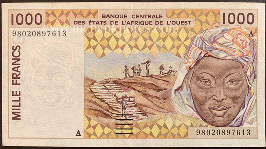 Western African States 1000 Francs 1998 P-11A (Côte d'Ivoire) XF++