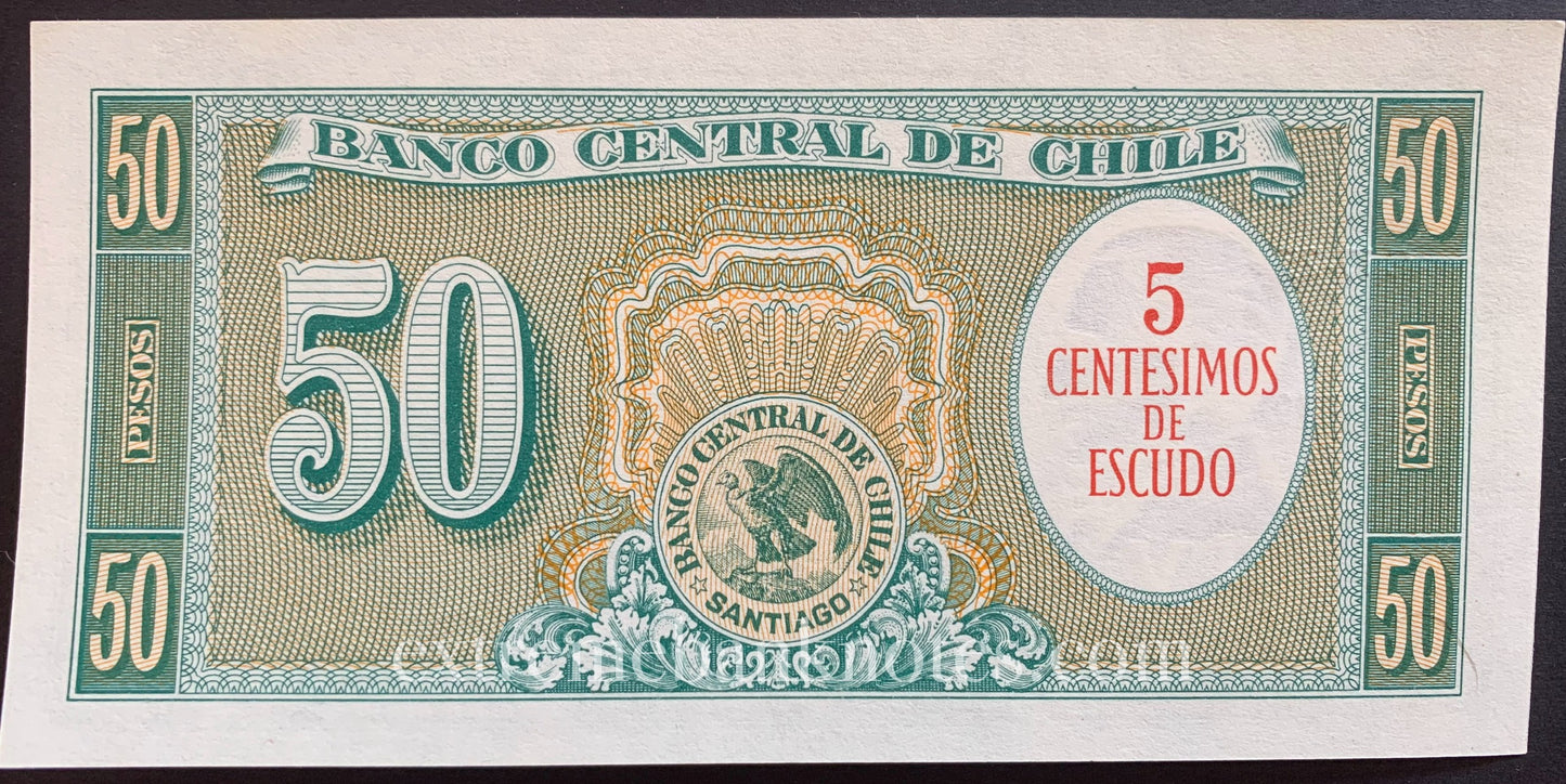 Chile 5 Centesimos ND (1962) P-126b UNC (overprint on 50 Pesos P-121)