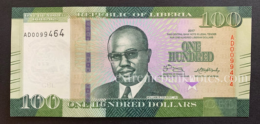 Liberia 100 Dollars 2017 P-35b UNC